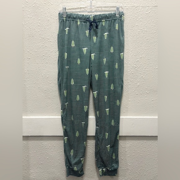 Life is Good Soft Christmas Green Stripe and Tree Print Pajama Joggers NWOT S - Picture 1 of 5